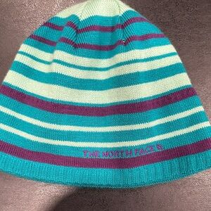 The North Face Kids Striped Beanie - Teal and Purple